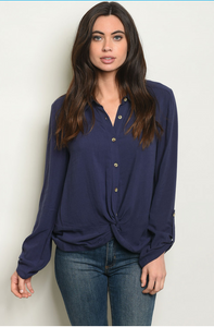 Gathered Front Button-Up Blouse