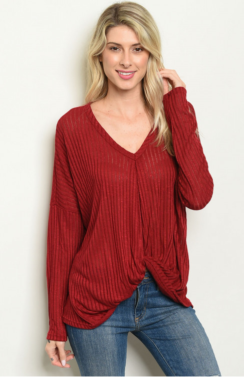 Gathered Front Long Sleeve Blouse